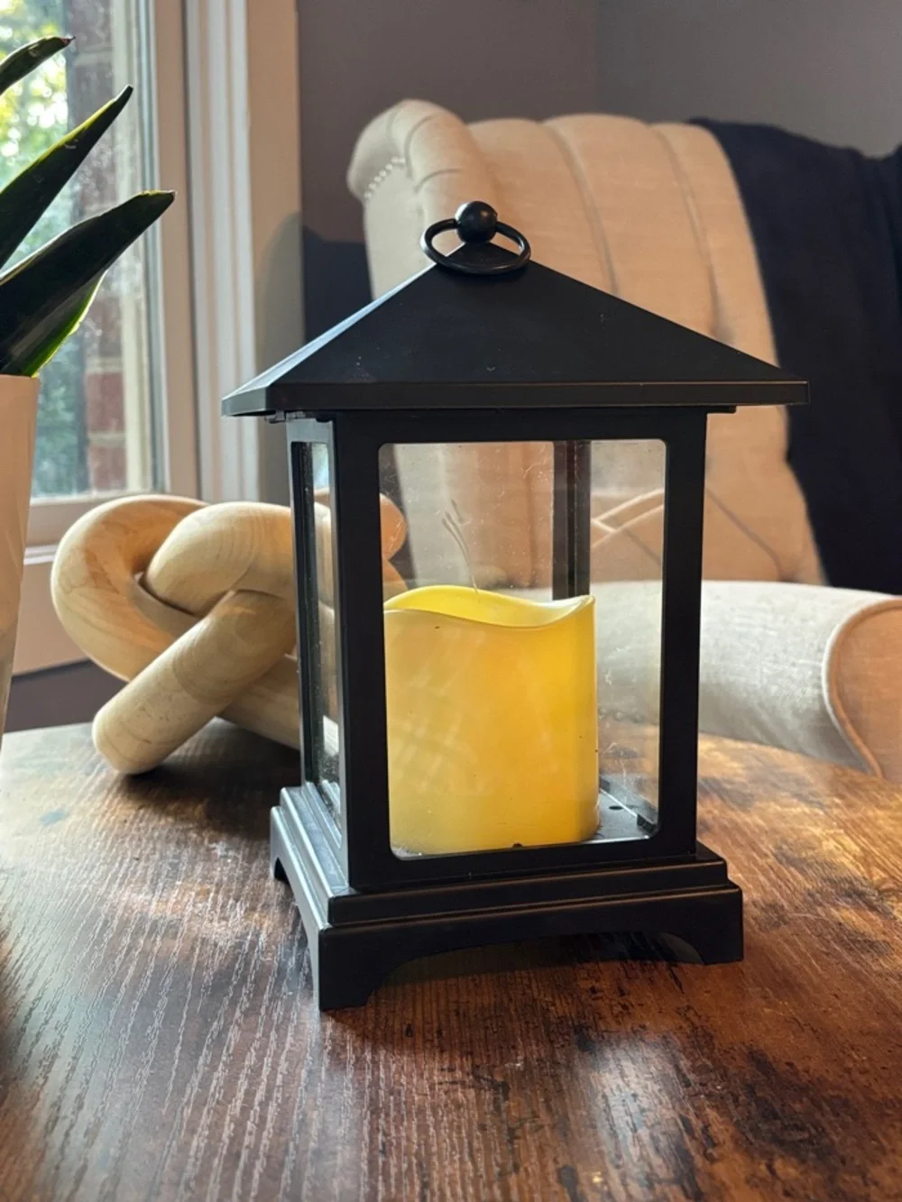 Black Lantern with Yellow LED Candle - Home Accents